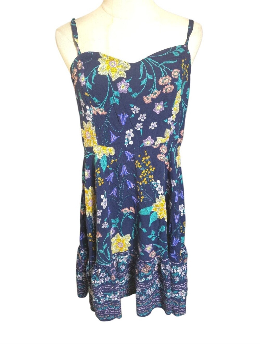 Old Navy Navy Summer Floral Dress with Yellow and Teal Details